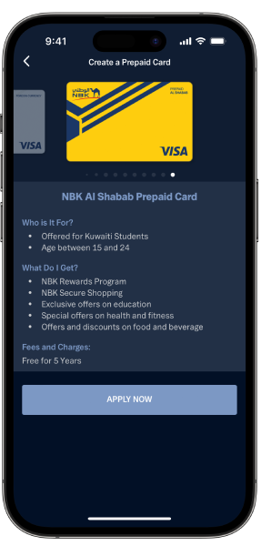 NBK Al Shabab Prepaid Card Issuance on NBK Mobile Banking App